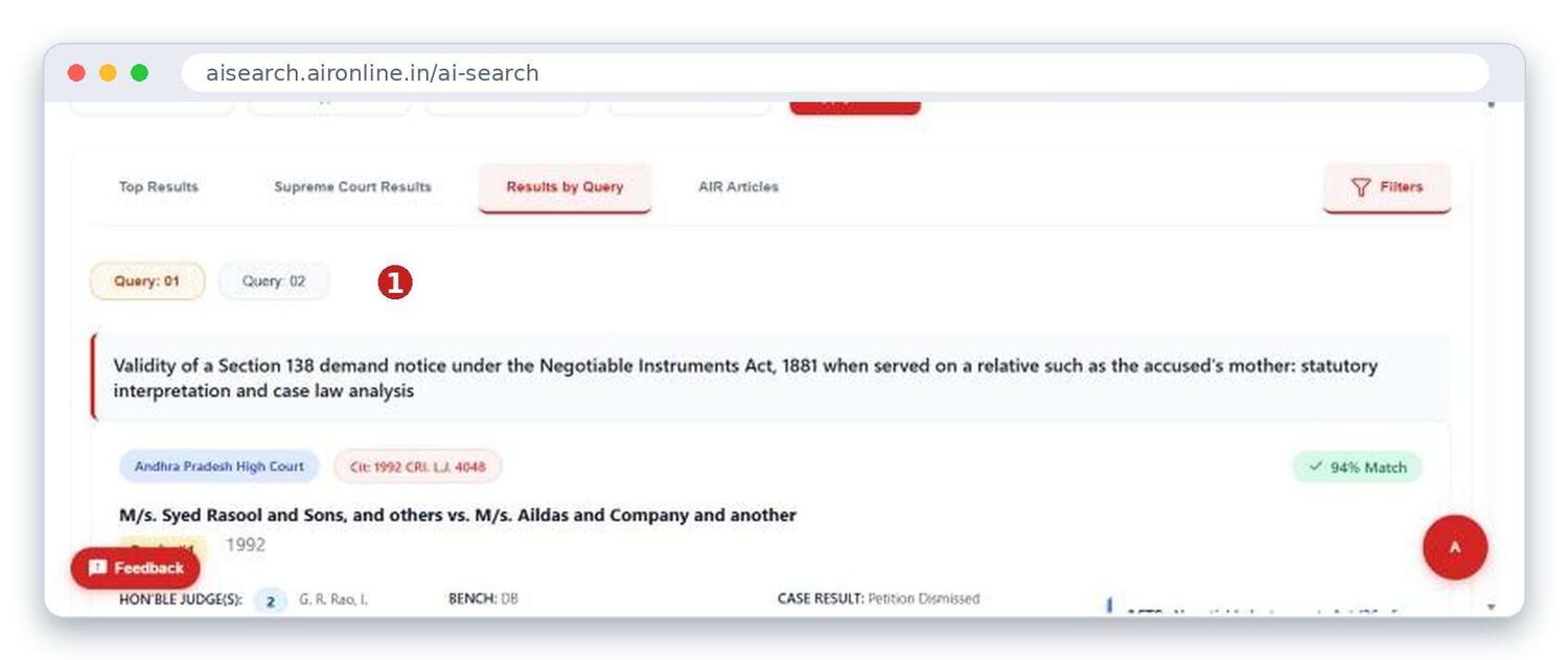 Results by Query tab