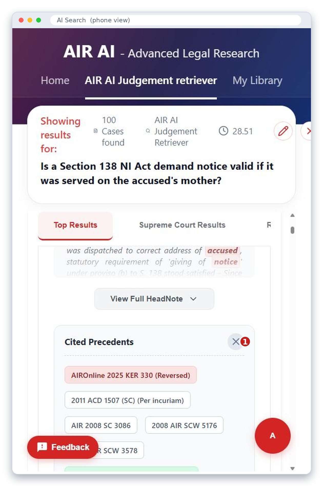 A Cited Precedents list in phone layout